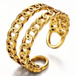Adjustable 18K gold plated stainless steel ring front view