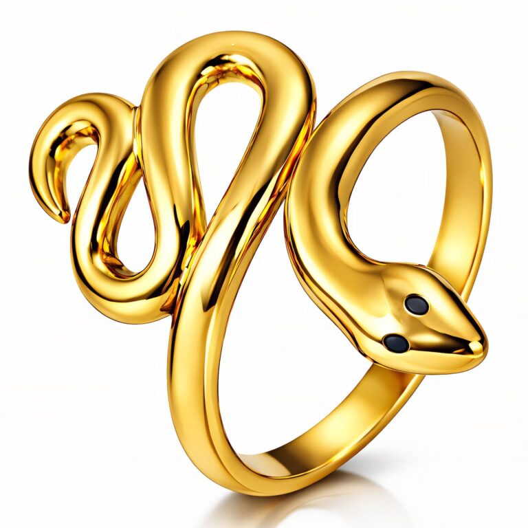 Adjustable 18K gold plated stainless steel snake ring front view