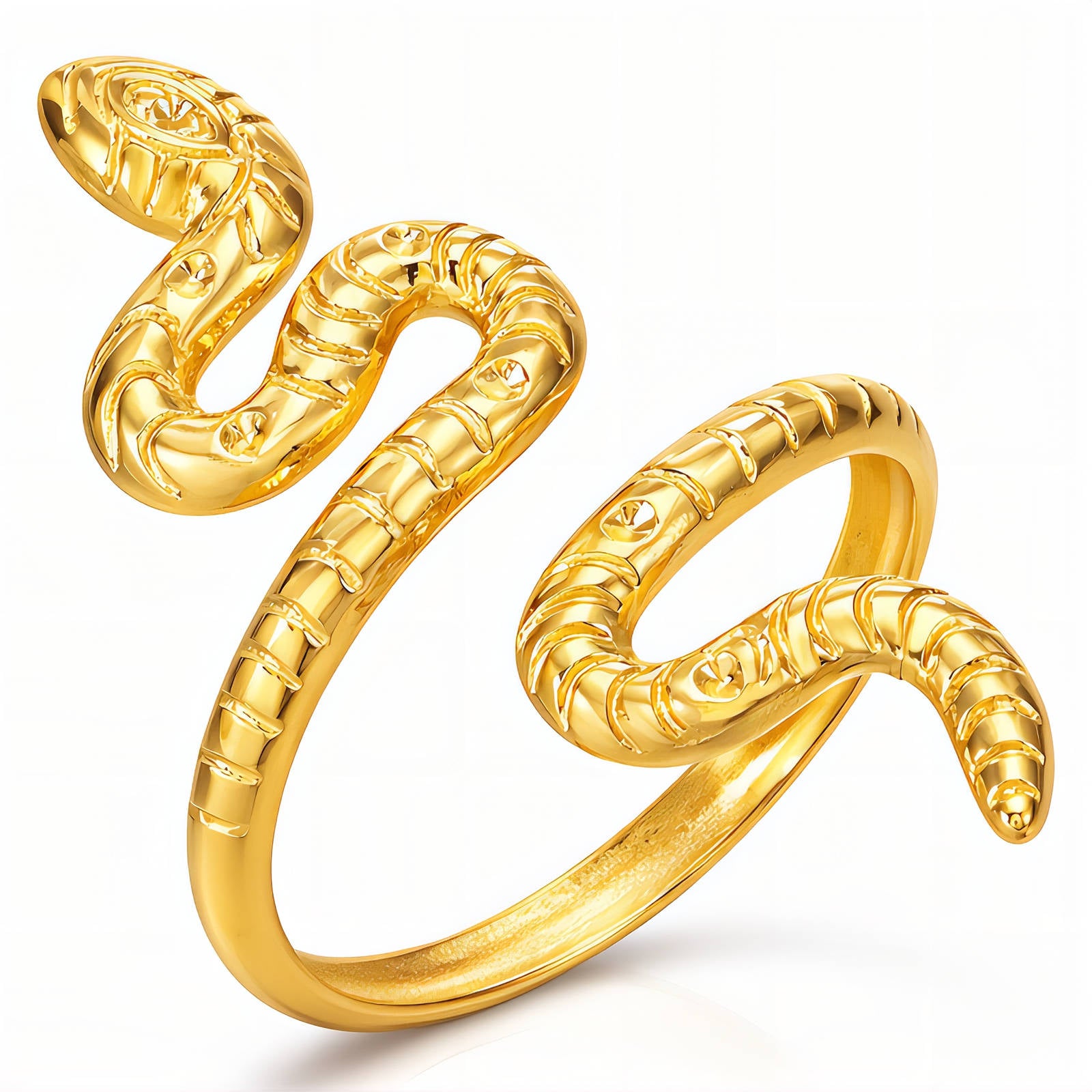 87087-0_new_130504 Adjustable 18K gold plated stainless steel snake ring close-up