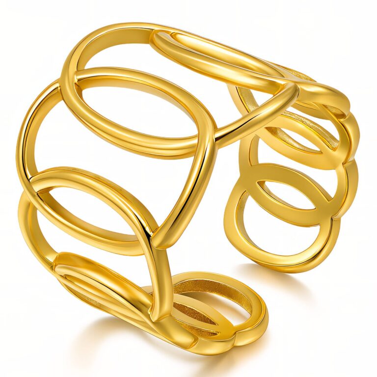 Adjustable 18K gold plated stainless steel ring close-up