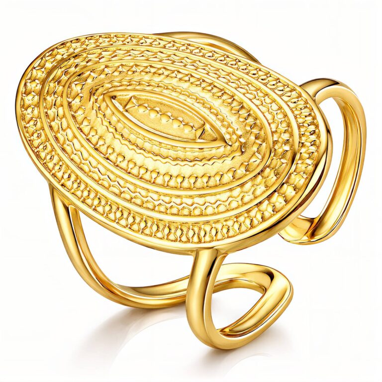 Adjustable 18K gold plated stainless steel ring close-up