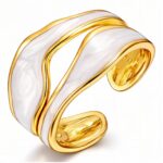 Adjustable 18K gold plated stainless steel ring with enamel detail