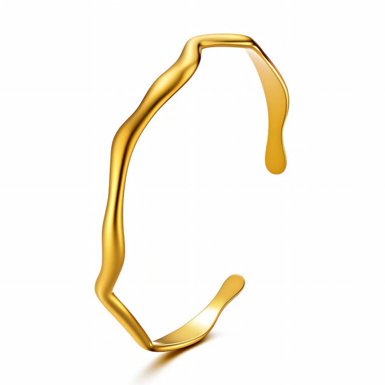 18K gold plated stainless steel leaves bracelet on white background
