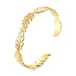 Close-up of 18K gold plated stainless steel leaves bracelet