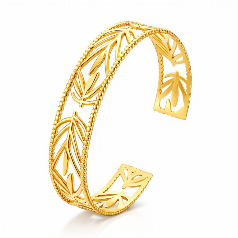 Close-up of 18K gold plated stainless steel leaves bracelet