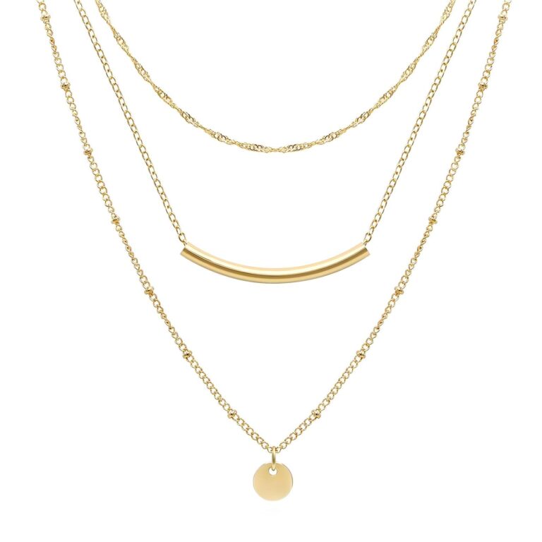 18K gold plated stainless steel necklace with pendants on white background