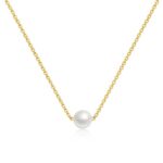 18K gold plated stainless steel pearl necklace front view