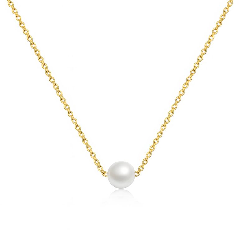 18K gold plated stainless steel pearl necklace front view