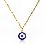 Close-up of 18K gold plated stainless steel Evil Eye necklace pendant