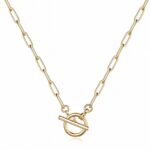 18K gold plated stainless steel toggle necklace on white background