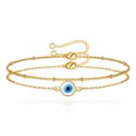 18K gold plated stainless steel evil eye bracelet close-up