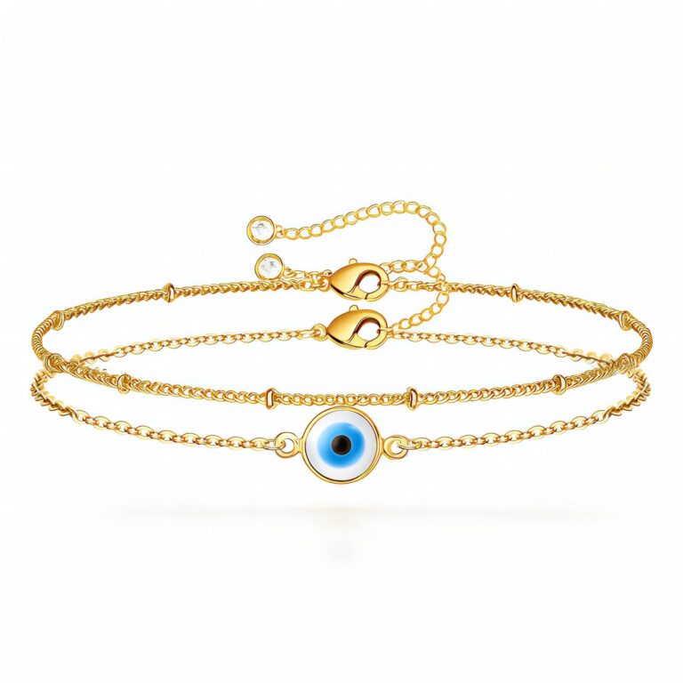 18K gold plated stainless steel evil eye bracelet close-up