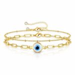 18K gold plated stainless steel evil eye bracelet close-up