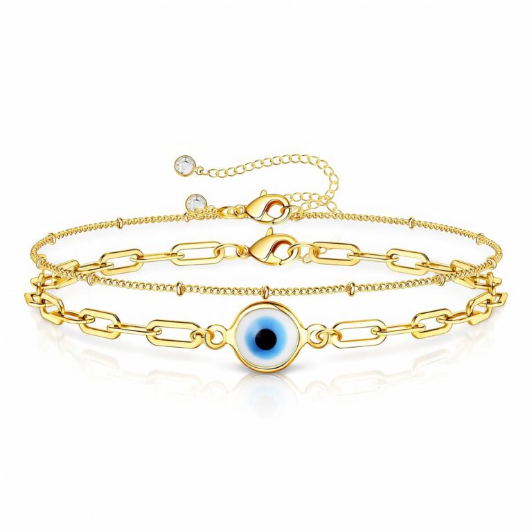 18K gold plated stainless steel evil eye bracelet close-up