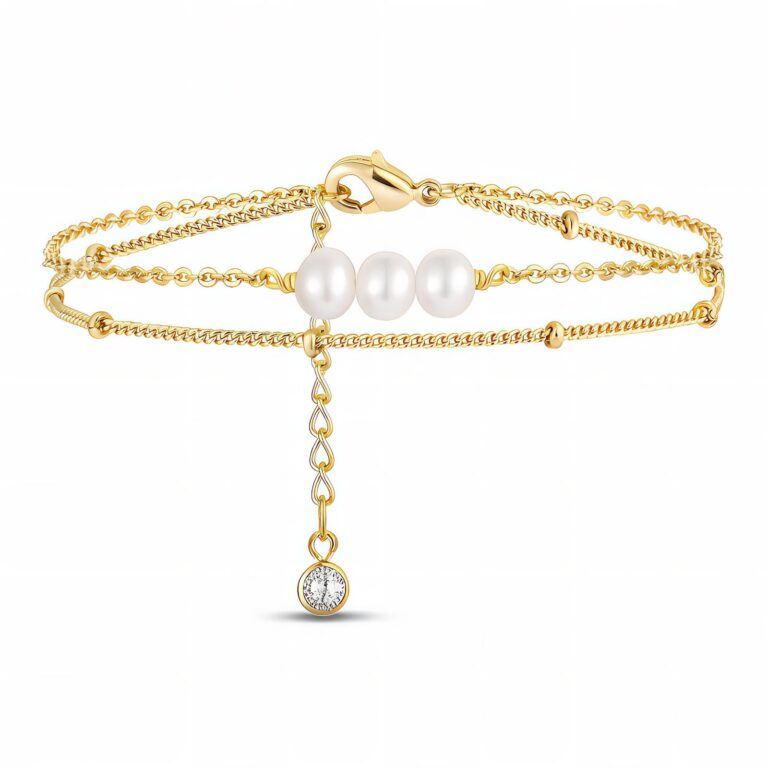 18K gold plated stainless steel pearl bracelet close-up