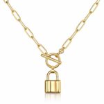 18K gold plated stainless steel lock necklace front view