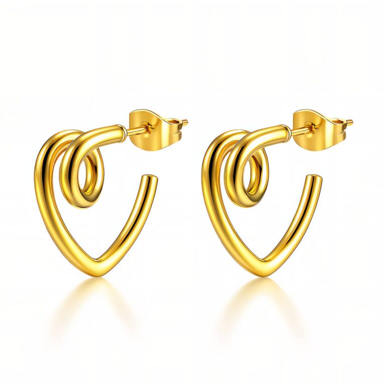 Close-up of 18K gold plated stainless steel stud earrings
