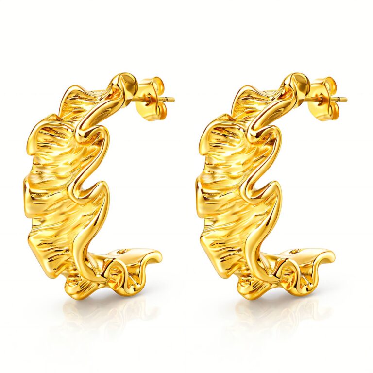 Close-up of 18K gold plated stainless steel stud earrings