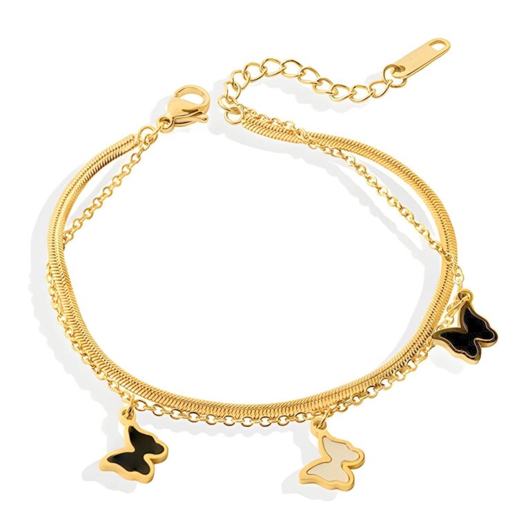 18K gold plated butterflies stainless steel bracelet close-up