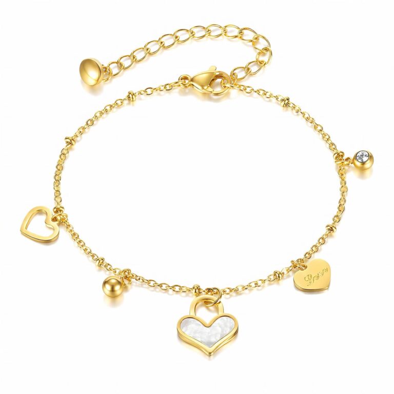 Close-up of 18K gold plated hearts bracelet on wrist