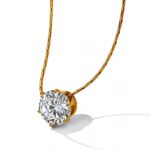 18K gold plated stainless steel necklace with cubic zirconia pendant front view