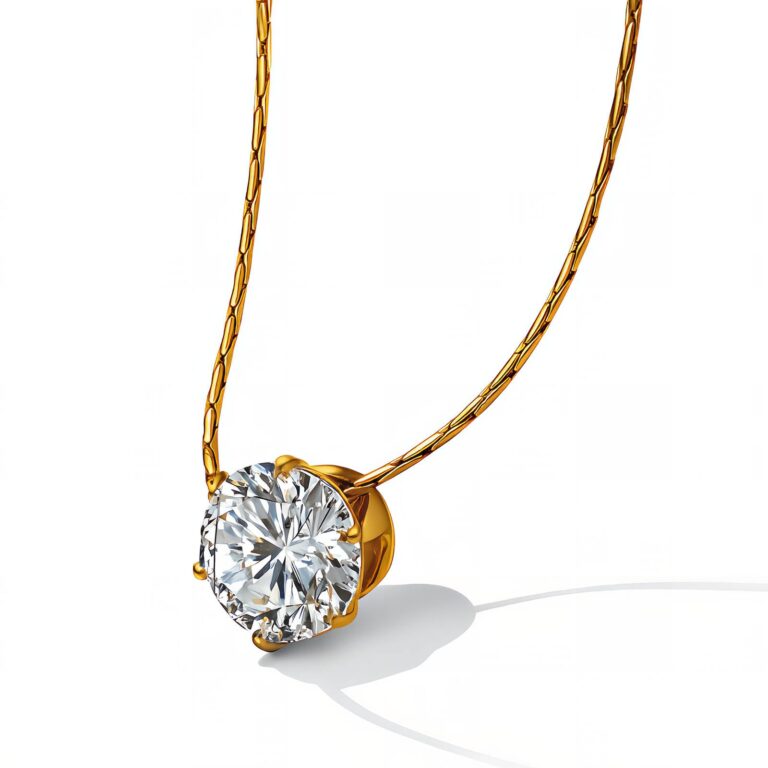 18K gold plated stainless steel necklace with cubic zirconia pendant front view