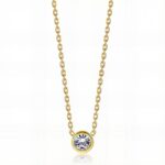 18K gold plated stainless steel necklace with cubic zirconia pendant front view