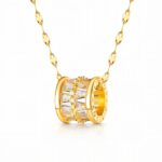18K gold plated stainless steel necklace with cubic zirconia pendant front view