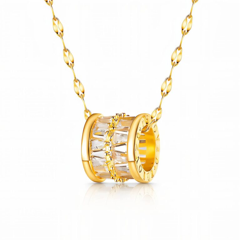 18K gold plated stainless steel necklace with cubic zirconia pendant front view