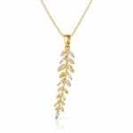 18K gold plated leaves necklace with cubic zirconia pendant close-up
