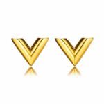 Close-up of 18K gold plated stainless steel V stud earring