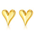 Front view of 18K gold plated stainless steel heart stud earrings