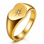 18K gold plated heart ring with cubic zirconia close-up