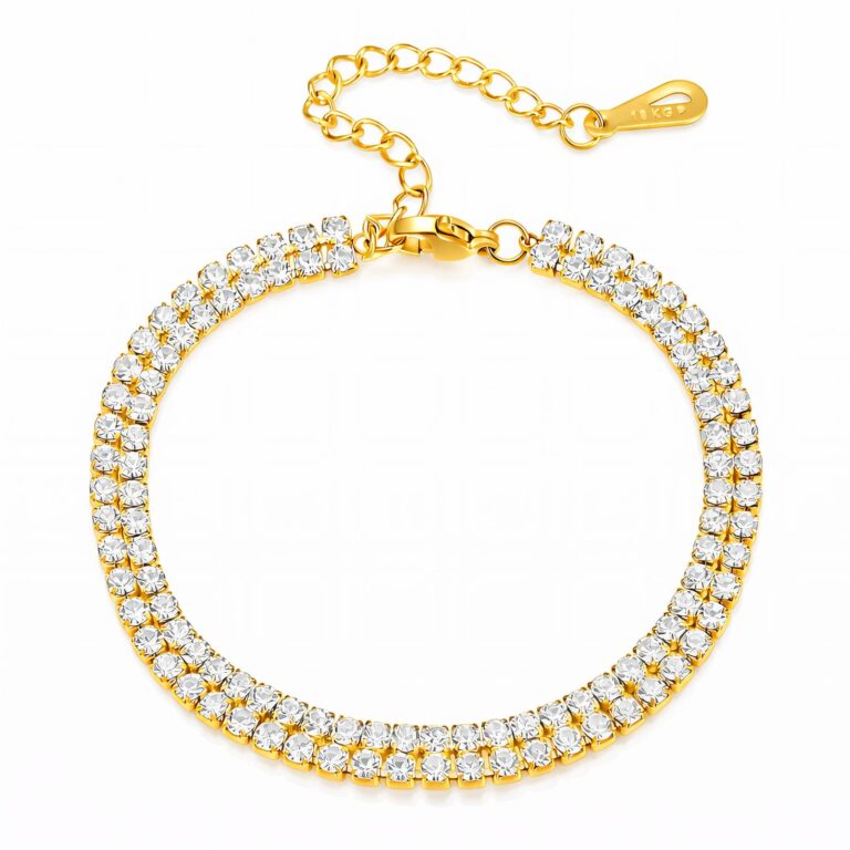 18K gold plated stainless steel tennis bracelet with cubic zirconia close-up