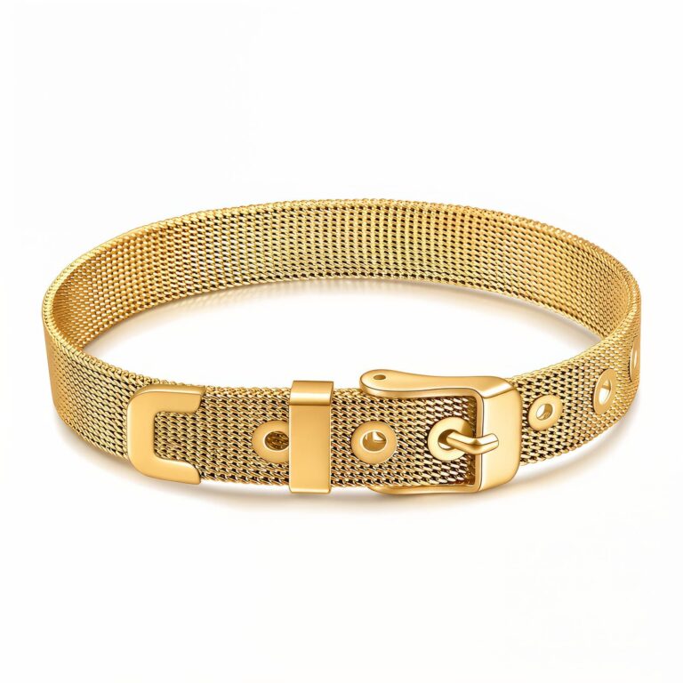 18K gold plated stainless steel adjustable bracelet on white background