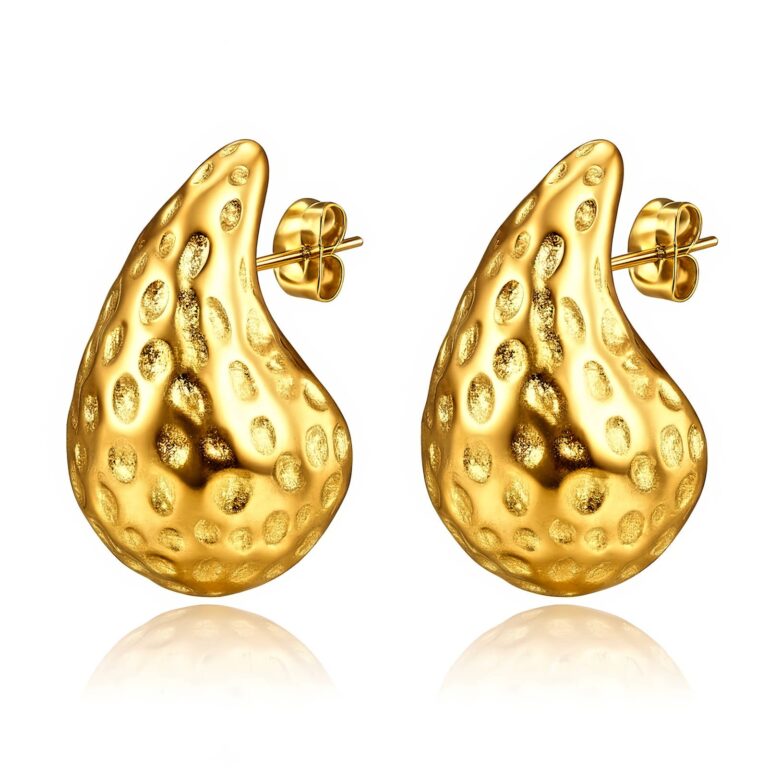 18K gold plated stainless steel teardrop earrings front view