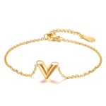 18K gold plated stainless steel V bracelet front view