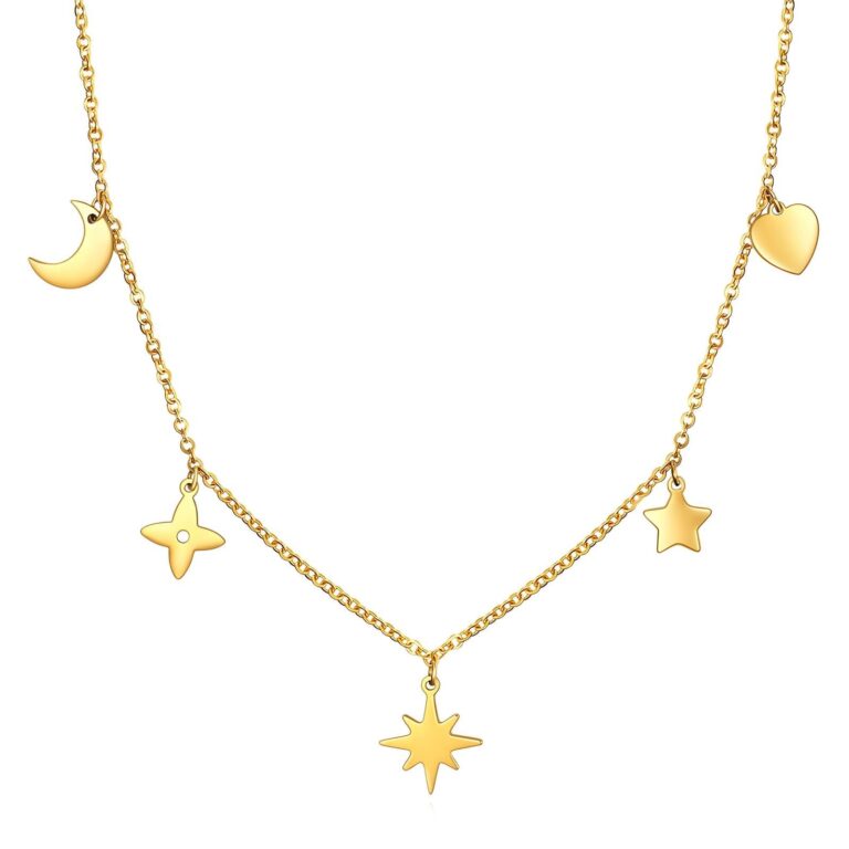 18K gold plated star necklace on white background