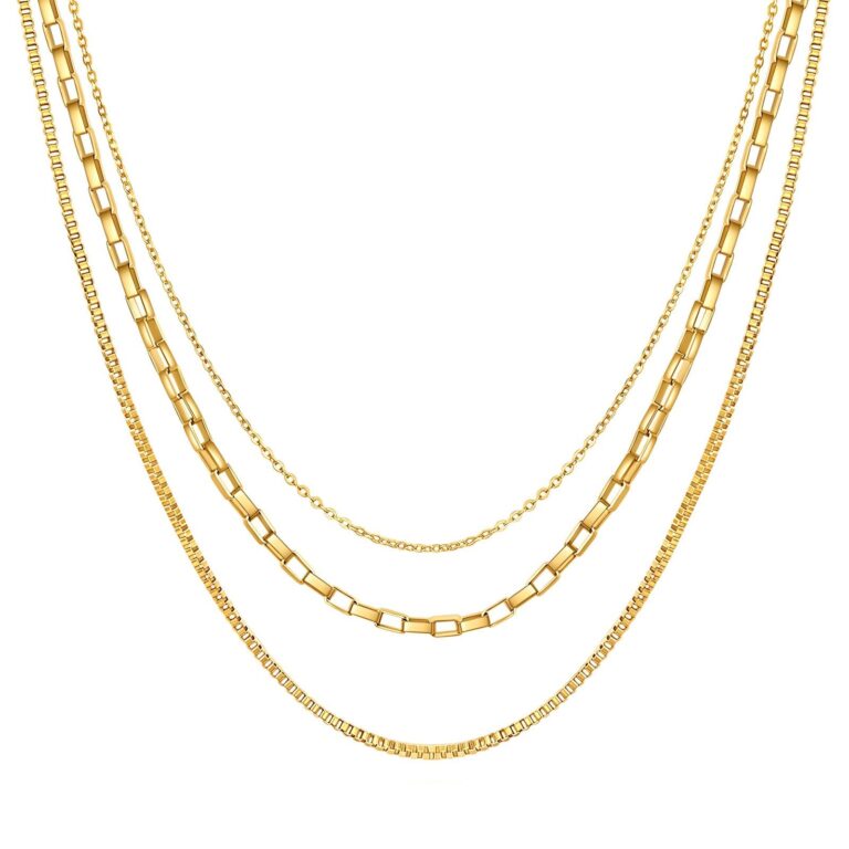 18K gold plated stainless steel necklace displayed on white background