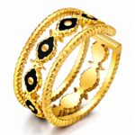 Adjustable Evil Eyes ring in 18K gold plated stainless steel with enamel detail