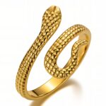 Close-up of 18K gold plated stainless steel snake ring on white background