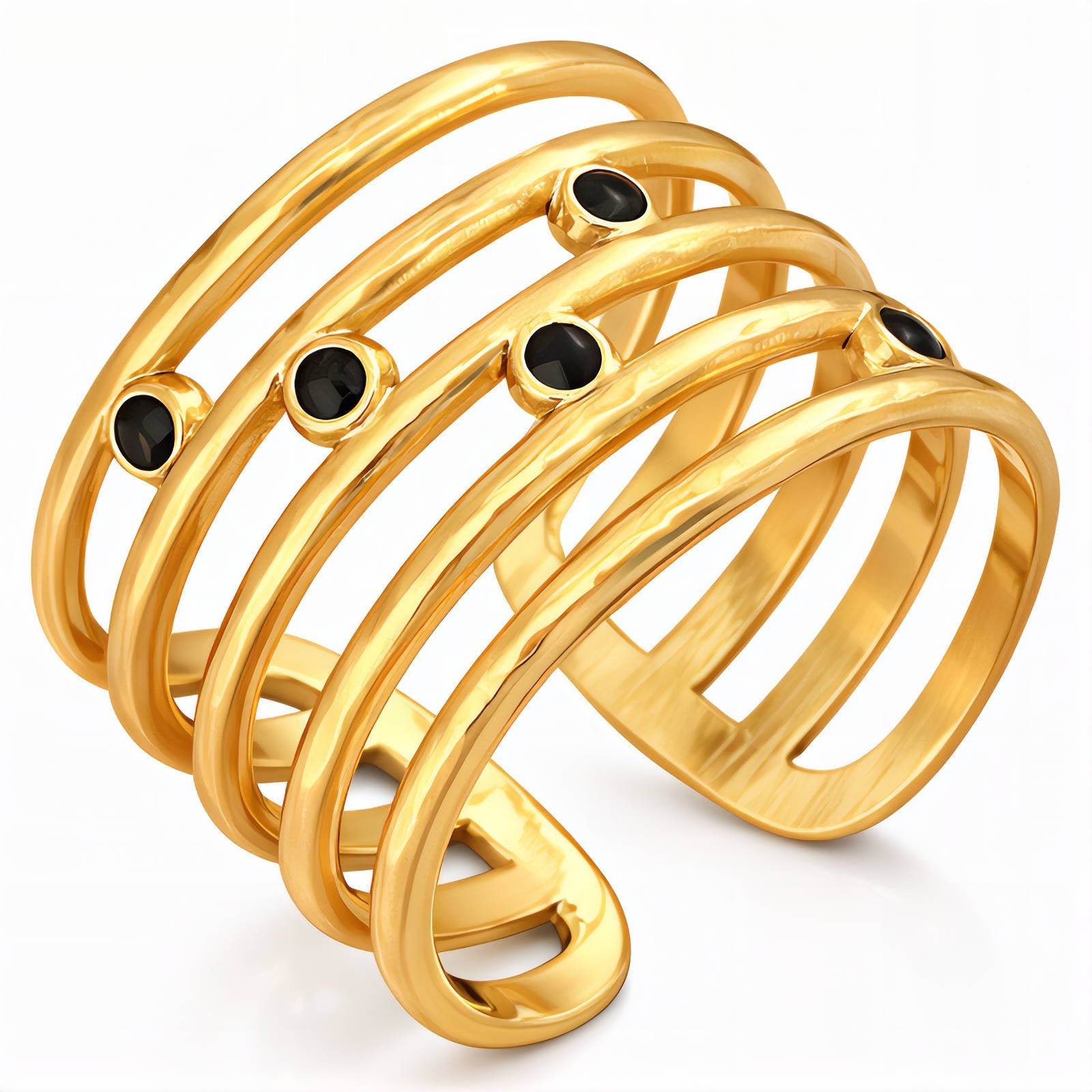 87616-0_new_131004 Adjustable 18K gold plated stainless steel ring with enamel detail