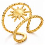 Adjustable 18K gold plated stainless steel ring on white background