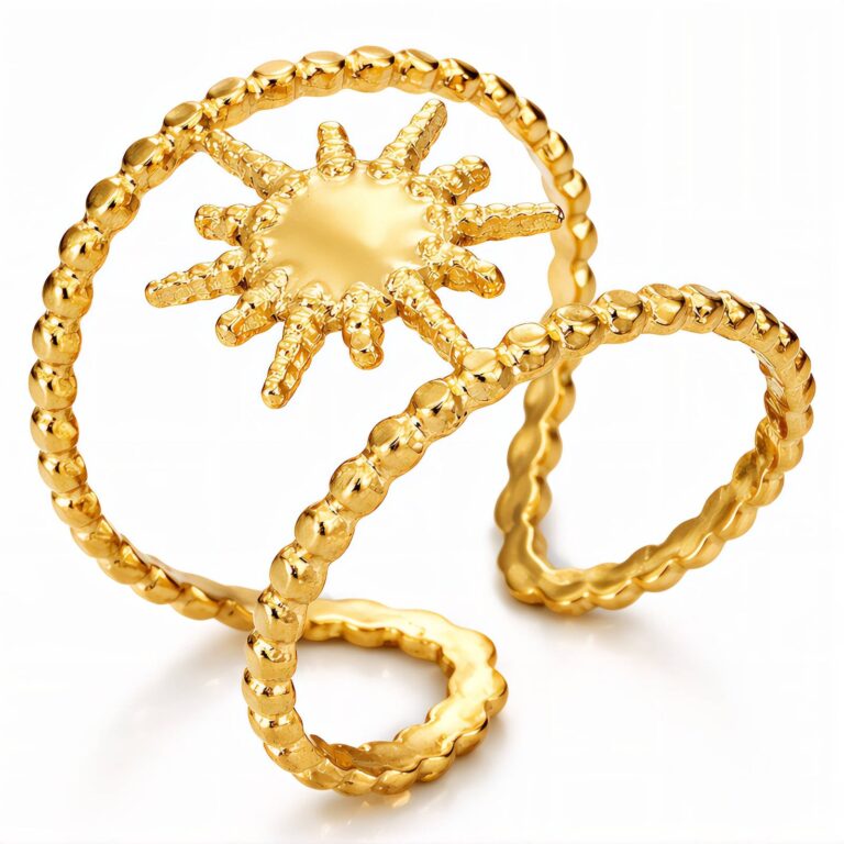 Adjustable 18K gold plated stainless steel ring on white background