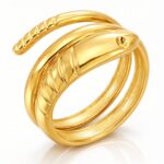18K gold plated stainless steel snake ring front view