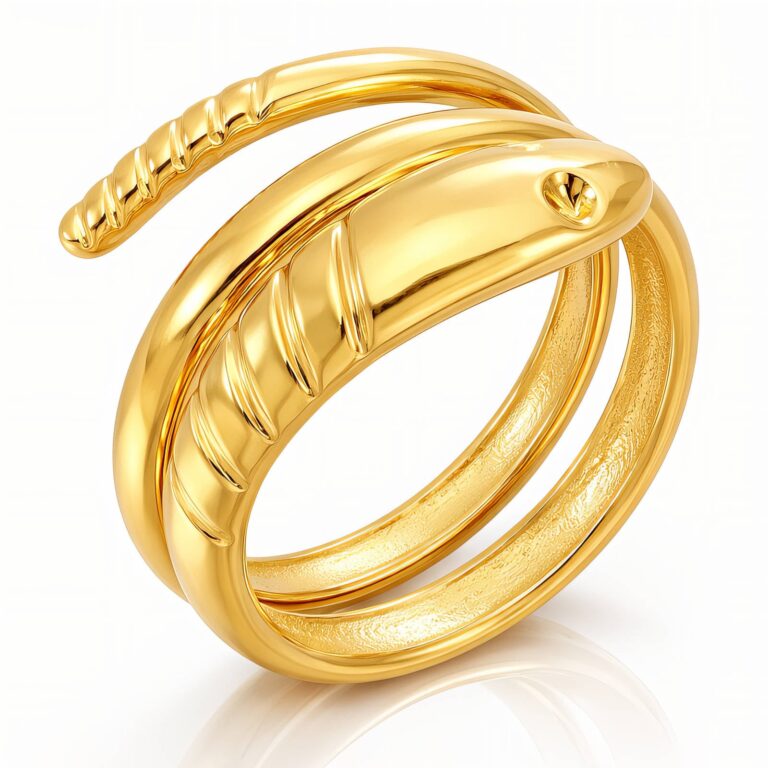 18K gold plated stainless steel snake ring front view