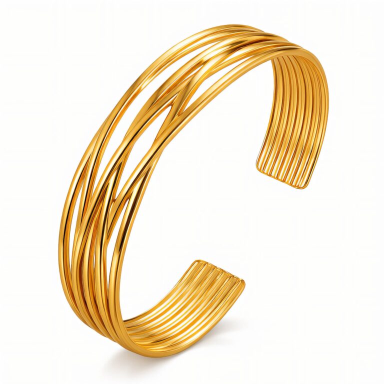 18K gold plated stainless steel bracelet on display