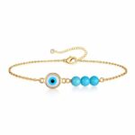 Close-up of 18K gold plated evil eye stainless steel bracelet