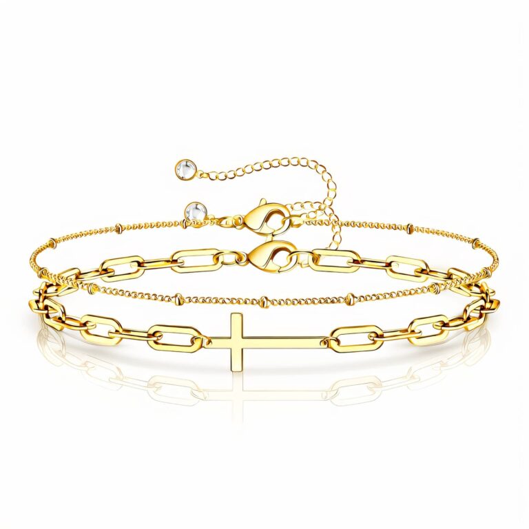 18K gold plated stainless steel crosses bracelet front view