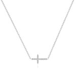 Stainless steel cross necklace with cubic zirconia pendant close-up